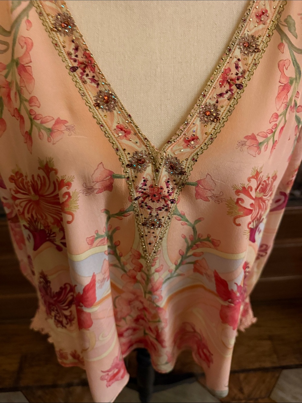 Camilla Blossoms and Brushstrokes Floral Silk V-Neck Blouse - Picture 3 of 10